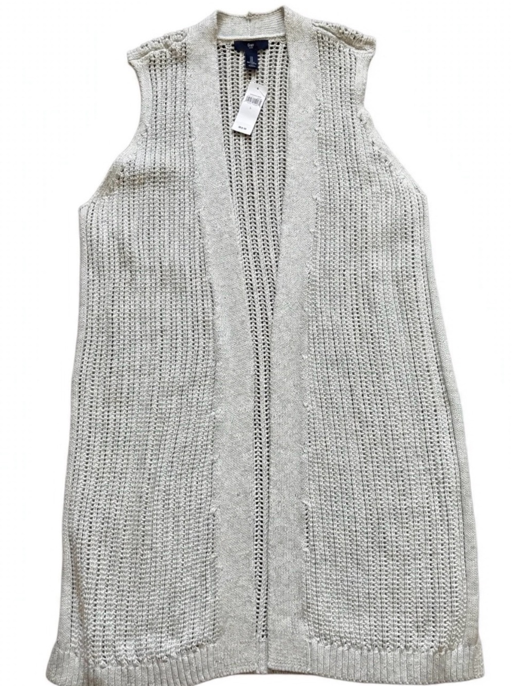 Gap Sleeveless Sweater Duster Vest NWT L Beige Open Front Boho Beach